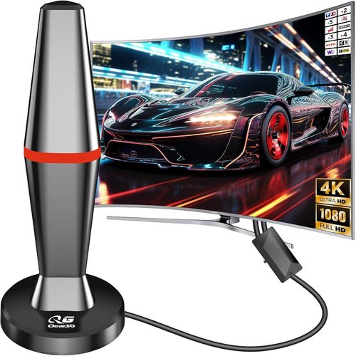Antenne TV Intérieure Puissante TNT HD,450KM Longue Portée et Antenne TV avec Amplicateur de Signal Amélioré,pour 1080P 4K Chaînes,3m de Câble Coaxial & avec Base Magnétique