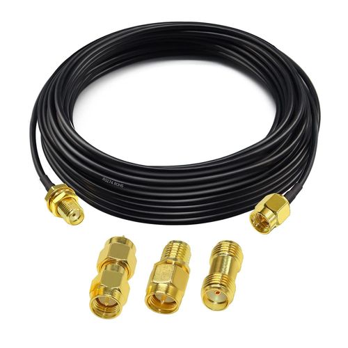 RG174 SMA Coax Câble SMA Mâle à SMA Femelle RF Cable Coaxial 32,8 pieds (10m) + 3 pcs Adaptateur SMA Radio Ham,Antenne 3G 4G LTE,équipement SDR,ADS-B,GPS
