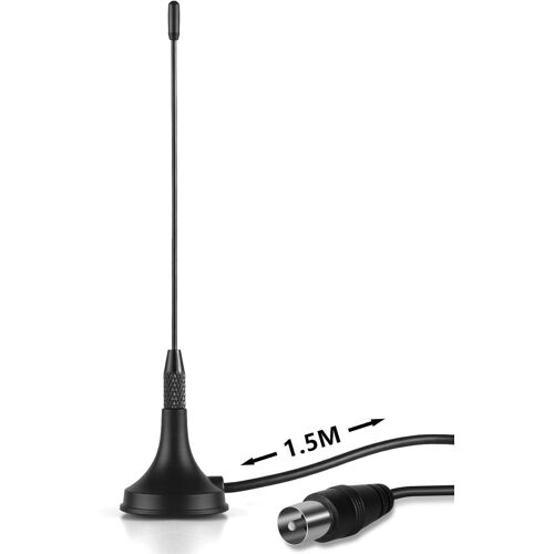 DTA180 - Antenne TV Intérieur TNT HD - Puissante, Petite, Mini, Discrète, Portable, Base magnétique, Réception Optimale de la Télévision France Belgique Maison, Camping Car, Caravane - Noir