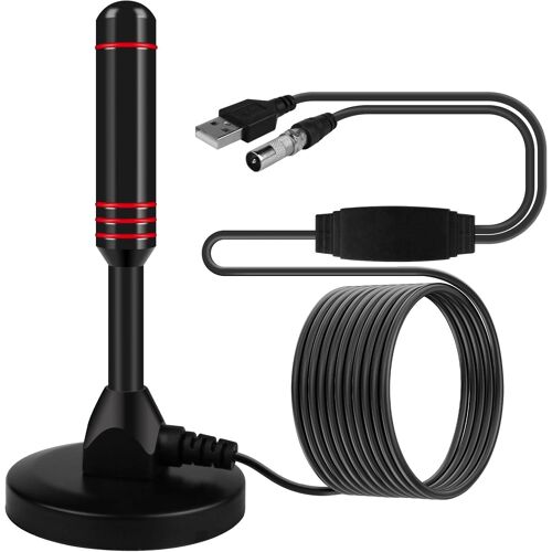 Antenne DVBT/DVBT2 d'Intérieur pour Téléviseur - HD Avec Base Magnétique, Câble d'Extension 5 m, Télescopique Numérique 360° - Réception DTMB, ISDB, DVB-T2