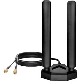 Nelawya Tri Band WiFi 6E Antenne 8dBi 2.4GHz 5.8GHz 6GHz WLAN Antenne avec embase magnétique RP-SMA mâle Antenne intérieure Compatible avec WLAN Routeur sans Fil Bluetooth WiFi Caméra de sécurité