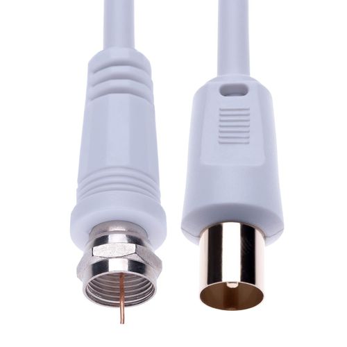 Câble coaxial F-plug vers RF M-plug pour satellite Sat Freesat Sky Virgin BT TV HDTV DVB DVD Radio/Coax Antenne Freeview Coaxial Coax Antenne Adaptateur Câble TV - 1 m Blanc