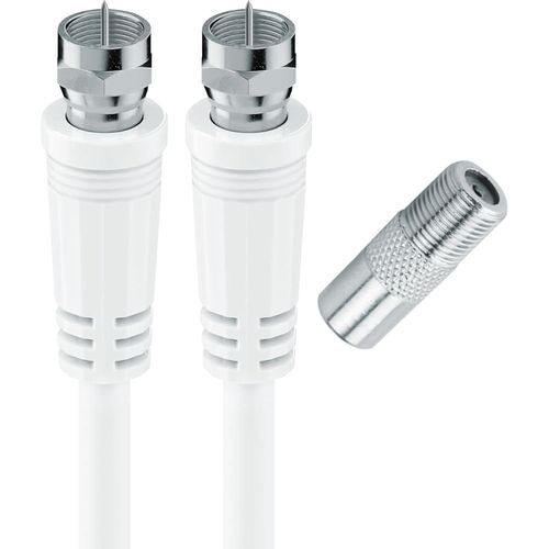 apm Câble Coaxial Satellite Fiche F Mâle, 10M + Adaptateur Fiche F Femelle vers Coaxial 9.52mm Mâle, Compatible TV Parabole Antenne Modem Satellite, 409007
