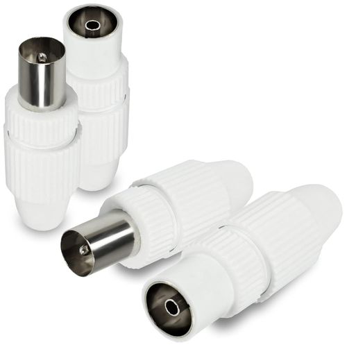2X Prise + 2X Prise-Ensemble HQ-couplage de fiche coaxiale pour antenne TV de Haute qualité Blanc (HQ Set: 2X Plug + 2X Socket)