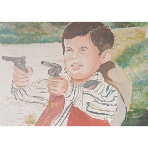 Tableau. Everybody Wants to Rule the World  Tears for Fears peinture acrylique sur papier 50x64 cm