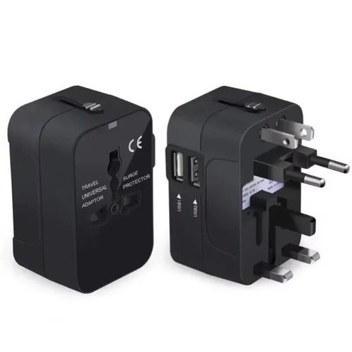 Adaptateur de voyage universel pliable tout-en-un, adaptateur de chargeur de courant EU US AU, prise de convertisseur de sortie avec double Port USB 2.1a-Noir