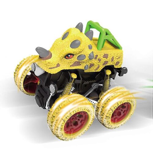 1 children's small toy cartoon dinosaur inertia stunt off-road pull back car toy (yellow)