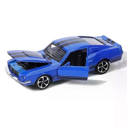 alloy Must-ang vintage car sports car model, children's toy car ornament, rebound car model, boy's play-Bleu