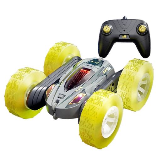 RC-Stunt Car Toy Double-Sided Vehicles 360 Rotation with LED Light for Children-Jaune