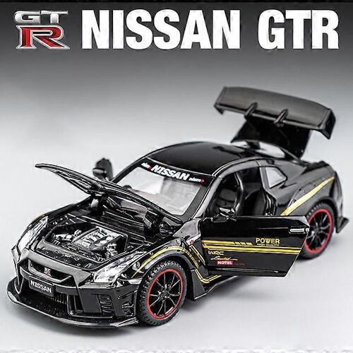 1:32 GTR R35 Supercar Alloy Car Toy Car Metal Collection Model Car Sound and light Toys For Children-Noir
