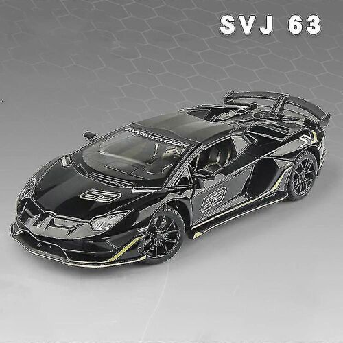 1:24 Lamborghinis Aventador Svj63 Alloy Model Car Toy Diecasts Metal Casting Sound And Light Car Toys For Children Vehicle-Noir