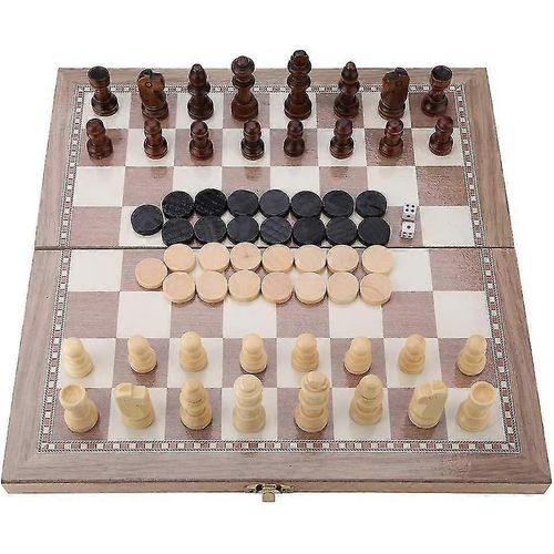 Jeu De Société 3 En 1 : Dames Et Backgammon En Bois, Jeu D'échecs Heilwiyammon Portable