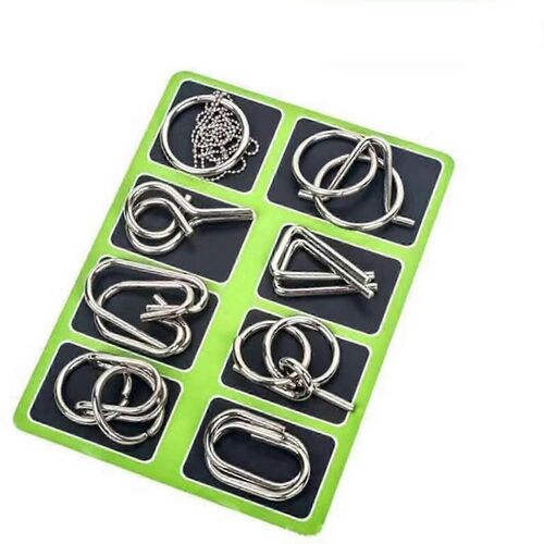 Jeu de 8 casse-têtes en fil métallique, casse-tête, test de QI, démêleur, lien en fer, jeu de verrouillage, anneau chinois, jouet magique-D