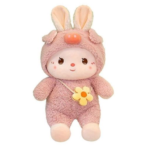 Peluche lapin mignon transformé poupée lapin blanc poupée en tissu apaisant oreiller de sommeil cadeau pour enfants-rose