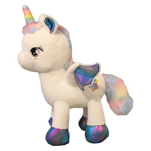 Peluche licorne Pégase arc-en-ciel, poupée poney, oreiller de couchage, accessoires photo-Blanc