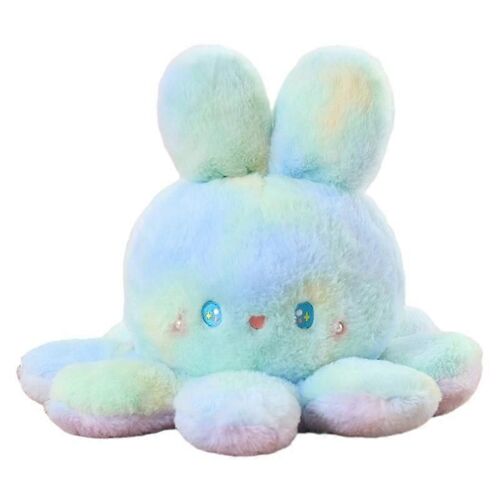 Poupée pieuvre et lapin double face Tiedye, lapin coloré, jouet en peluche pieuvre changeant de visage, oreiller de couchage-du vert au violet