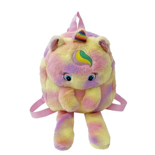 Sac à dos en peluche brodé avec licorne à longues pattes, grande capacité, idéal pour les poupées de dessin animé-jaune