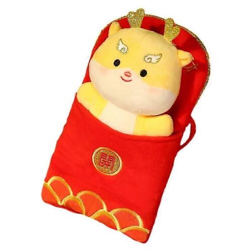 Sacoche rouge du Nouvel An, petit sac, mascotte de l'année du dragon, jouet en peluche, monnaie porte-bonheur, cadeau pour bébé dragon-jaune