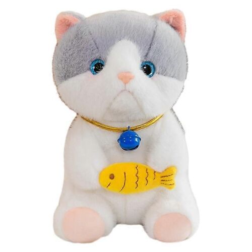 Peluche chat miaou, adorable chaton gourmand, petite grue, animal de compagnie-gris