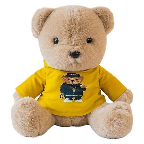 Sweat-shirt mignon ours créatif ours en peluche poupée en peluche poupée marionnette à main ornement jouet cadeau pour enfants-jaune