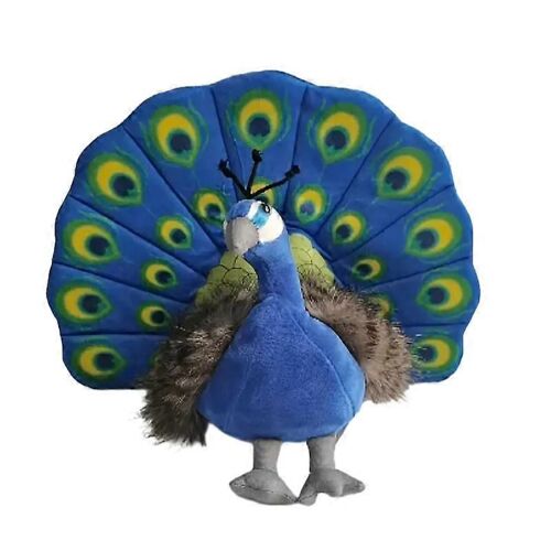Peluche mignonne de poupée de paon vert simulé, poupée de paon bleu, ornements décoratifs, cadeau pour enfants-bleu