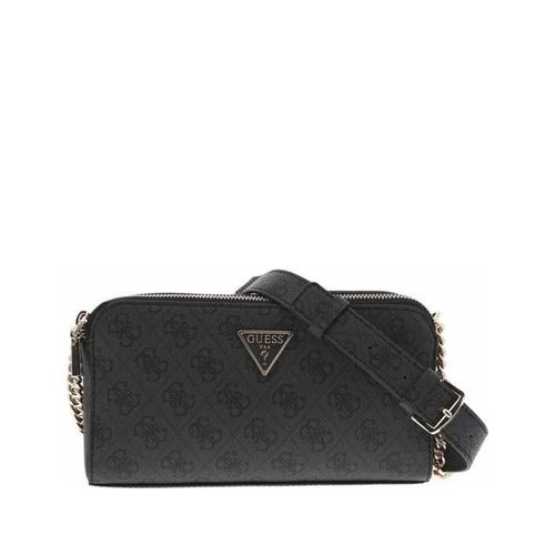 Sac à bandoulière noir avec chaines dorées et à monogrammes ton sur ton all-over