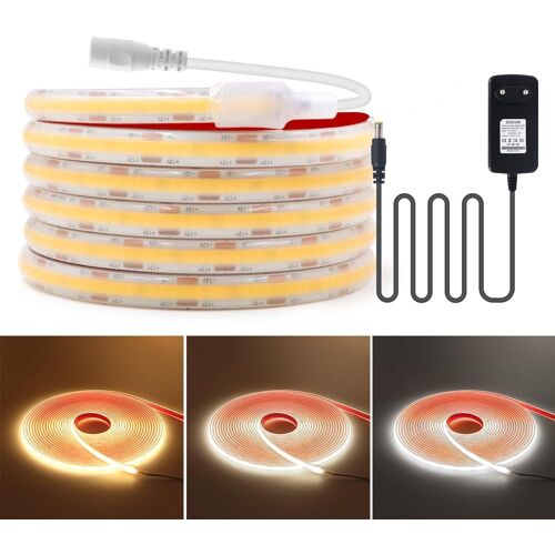 Subzonal-12v Ruban Led Cob 320 Leds/M Dc Étanche Ip68 Bande Led Light Strip Avec Alimentation Pour La Intérieure Et Extérieure De La Cuisine À La Maison Décoration