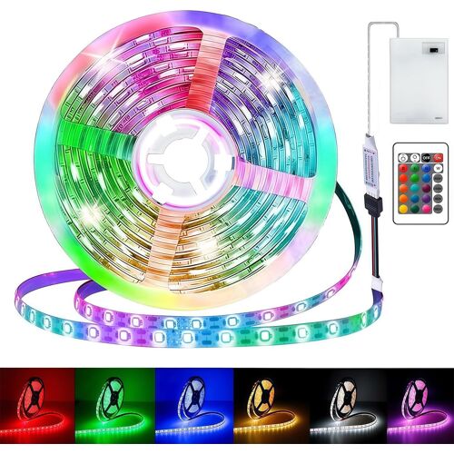 Kalanka-1 M De Bande Led Alimentée Par Batterie, Bande Lumineuse Led Alimentée Par Batterie, Bande Lumineuse Rgb 5050 Autocollante À 16 Changements De Couleur, Bande Lumineuse Autocollante Avec Téléc
