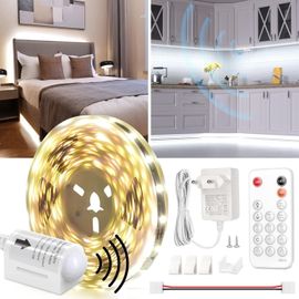 Kalanka-Ruban Led Blanc Avec Détecteur De Mouvement, Lampe De Placard Blanc Froid 5m 6000k, Ruban Led Cuisine Sous Meuble Pour Meubles, Escalier, Placard, Cuisine, Étagère 1300lm