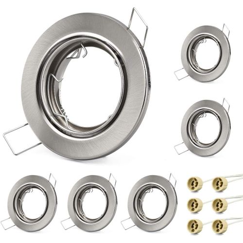 KAL-Lot De 6 Cadres Pour Spots À Encastrer Orientables,Livré Avec Douilles Gu10,Cadre De Montage Encastré Pour Lampes Halogènes Gu10 Mr16 Led Module,Rond Spot Encastré
