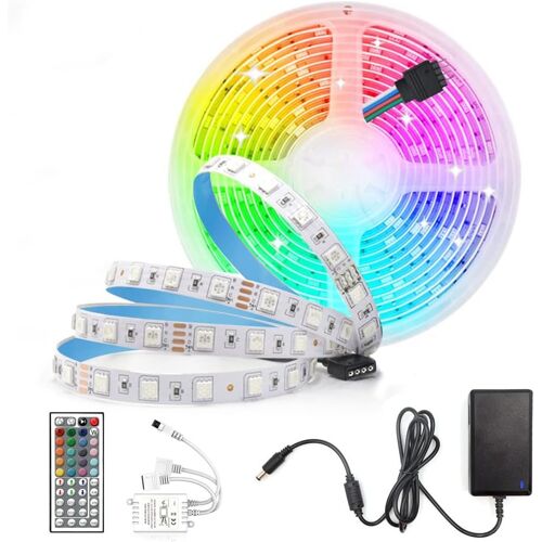 24v Ruban Led 5m Rvb Avec Télécommande À 44 Touches Et Tranformateur,5050 300 Leds Bande Led Lumineuse Avec Diy Couleur,Pour Chambre,Fête Ip20 Non Étanche