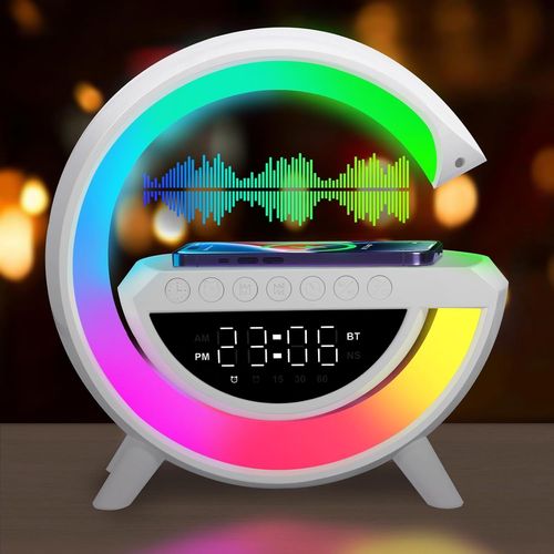 Eryi-Veilleuse Bluetooth Haut-Parleur,Chargeur Sans Fil Lampe De Chevet Multicolore À Intensité Variable,Réveil,Haut-Parleur Sans Fil Avec Lumières Prise Avec Synchronisation De La Musique