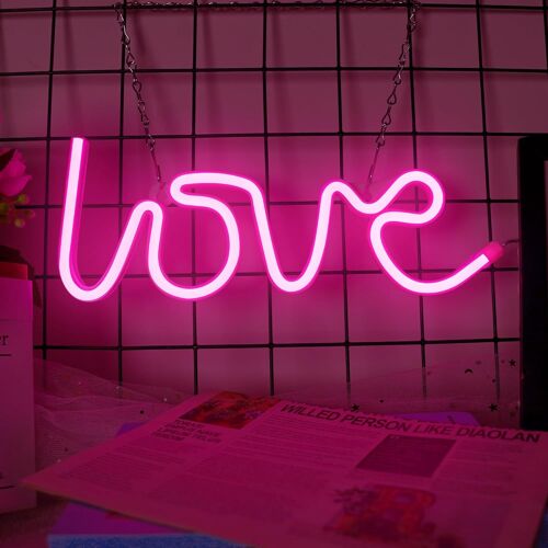 Panneau Lumineux Néon Led Love Pour Fournitures De Fête, Accessoire De Décoration De Chambre De Fille, Décoration De Table (Amour Rose)