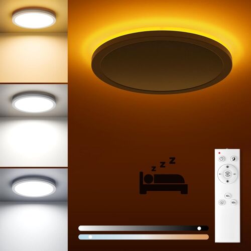 Plafonnier Led 18w À Intensité Variable, Avec Télécommande Et Minuterie, Lumière Chaude 2000k, Panneau 3000k-6500k, Pour Chambre D'enfant, Salon, Salle De Bain, Cuisine, Rond, Blanc, 22 Cm