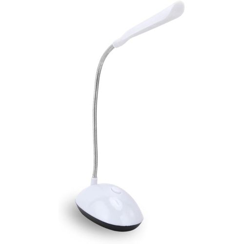 Parence.Lampe De Bureau Led À Bras Réglable Alimentation À Piles Lumière Idéale Pour Étudiants, Chevet Et Bureau, Blanc