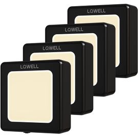 Eryi-® Veilleuse Pliable Avec Capteur Crépusculaire, Veilleuse Luminosité Réglable, Lumière De Prise Automatique, Lumière D'orientation Blanc Chaud Pour Chambre D'enfants Couloir (Noir, 4 Pièces)