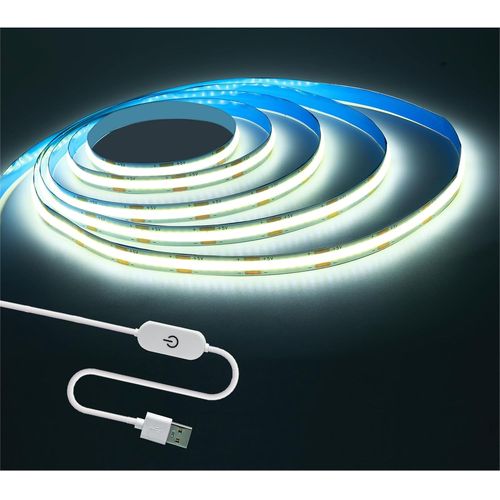 Bande Led 5 V Usb Cob Ruban 2 M Blanc 6000 K 640 Leds Néon Flexibles Bandes Lumineuses Led Avec Contact Réglable En Continu Pour Fête, Comptoir, Étagère, Décoration Intérieure[Rub9224149]