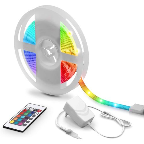Ruban Led Dimmable Multicouleur De 5m,Bande Led Puissante Pour Décoration Intérieure,24w,Avec Télécommande,Auto-Adhésive