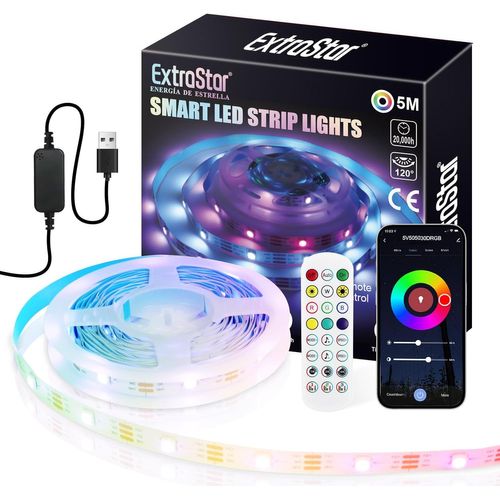 Bande Led 5 M, Lumières Led Pour Chambre À Coucher Avec Application Bluetooth Et Télécommande, Synchronisation À Musique, Mode De Synchronisation, Bricolage Bandes Led Pour Décorat[Rub9225187]