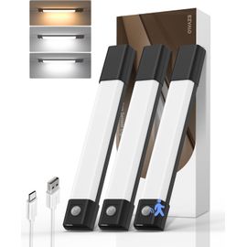 Lampes Led Pour Cuisine 20cm, 30 Led Sans Fil Avec Détecteur De Mouvement, Réglette Luminosité Réglable Et 3 Températures De Couleur Pour Cuisine, Armoire, Escalier, Noir (3 Pièces)
