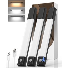 Lampes Led Pour Cuisine 30cm, 50 Led Sans Fil Avec Détecteur De Mouvement, Réglette Luminosité Réglable Et 3 Températures De Couleur Pour Cuisine, Armoire, Escalier, Noir (3 Pièces)