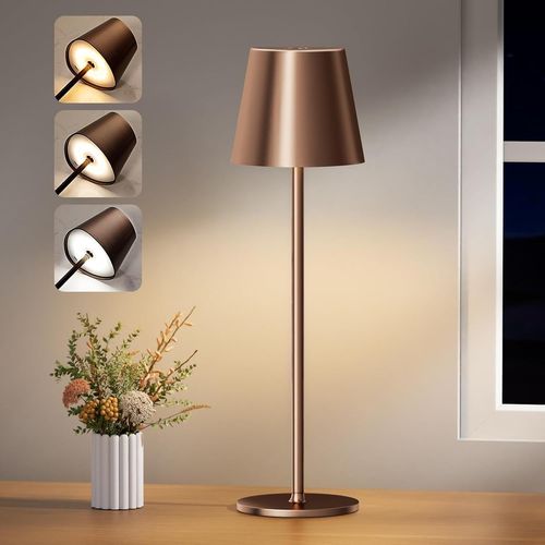 Lampe De Chevet Led Sans Fil, 3 Modes De Couleur, Gradation Progressive, Lampe De Table Rechargeable, Lampe De Bureau Pour Chambre Salon Extérieur Camping Chantier(Marron)