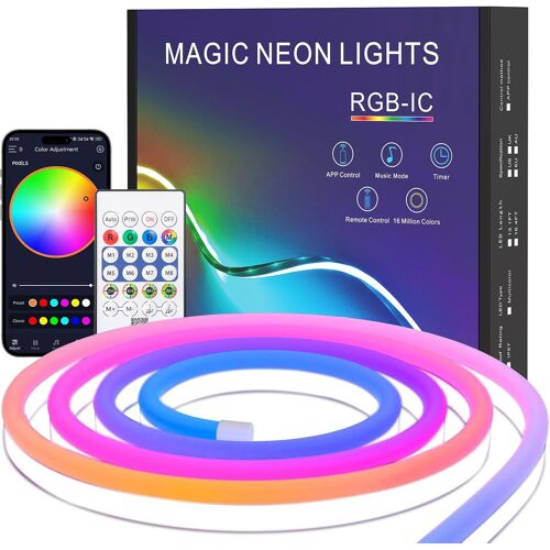 Kalanka-Bande Led Néon 2m, Bande Led Flexible Rvb Ic Extérieure Étanche 5 V Avec Contrôle Par Application Synchronisation De La Musique Télécommande Changement De Couleur Pour Décoration Intérieure E