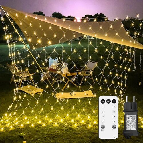 Filet Lumineux Extérieur 3x2m 200 Leds Guirlande Lumineuse Extérieure Avec Prise Ip44 Étanche 8 Modes Minuterie Pour Éclairage De Noël Intérieur Buissons Jardin Chambre Balcon Mur Blanc Chaud.