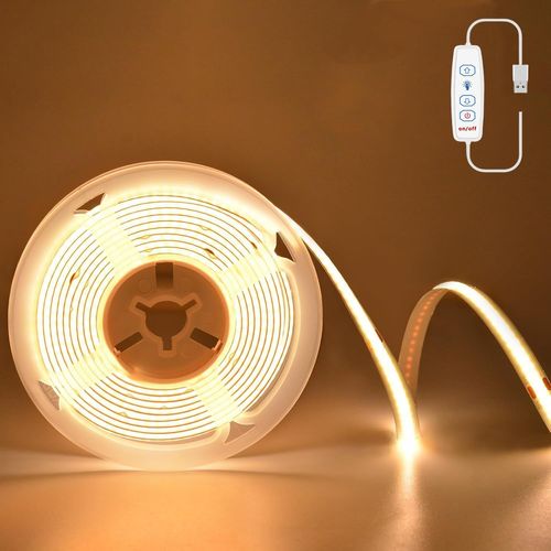 Bande Led Cob - 3 M - Usb 5 V - Blanc Chaud - 3000 K - Intensité Variable - 960 Led - Flexible - Pour Chambre À Coucher, Maison, Armoire, Éclairage Diy[Rub9222917]