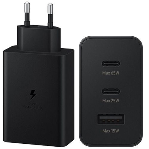 Samsung 65W PD Power Adapter Trio - Adapteur secteur ultra rapide universel - 2 ports USB-C et 1 port USB-A (35W+25W+5W) - Noir - Sans câble