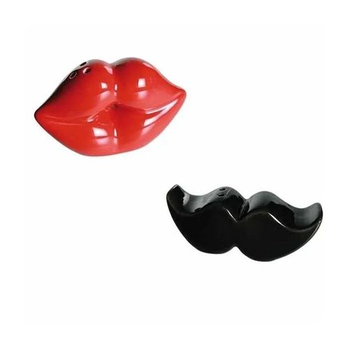 Salière Et Poivrière Bouche Et Moustache Sel Et Poivre * Matière : Céramique * Dimension : 8 X 7,5 X 3 Cm Fonctions : Salière