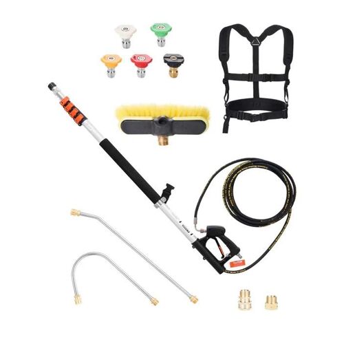 Lance Télescopique pour Nettoyeur Haute Pression-VEVOR-5437 mm-4000 psi avec Rallonges-5 Buses-Ceinture de Support