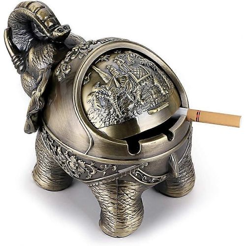Cendrier coupe-vent vintage avec couvercle - Cendrier à cigare de bureau vintage en forme d'éléphant pour l'extérieur et l'intérieur,décor de bureau à domicile vintage (Bronz