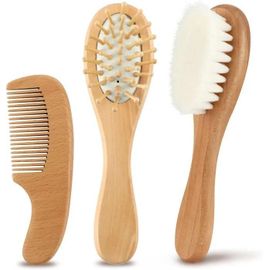 Brosse Cheveux Bebe Poils De Chèvre Doux Premium Brosse À Bébé Brush Set Poils De Chèvre Naturels Peigne En Bois(3pcs)